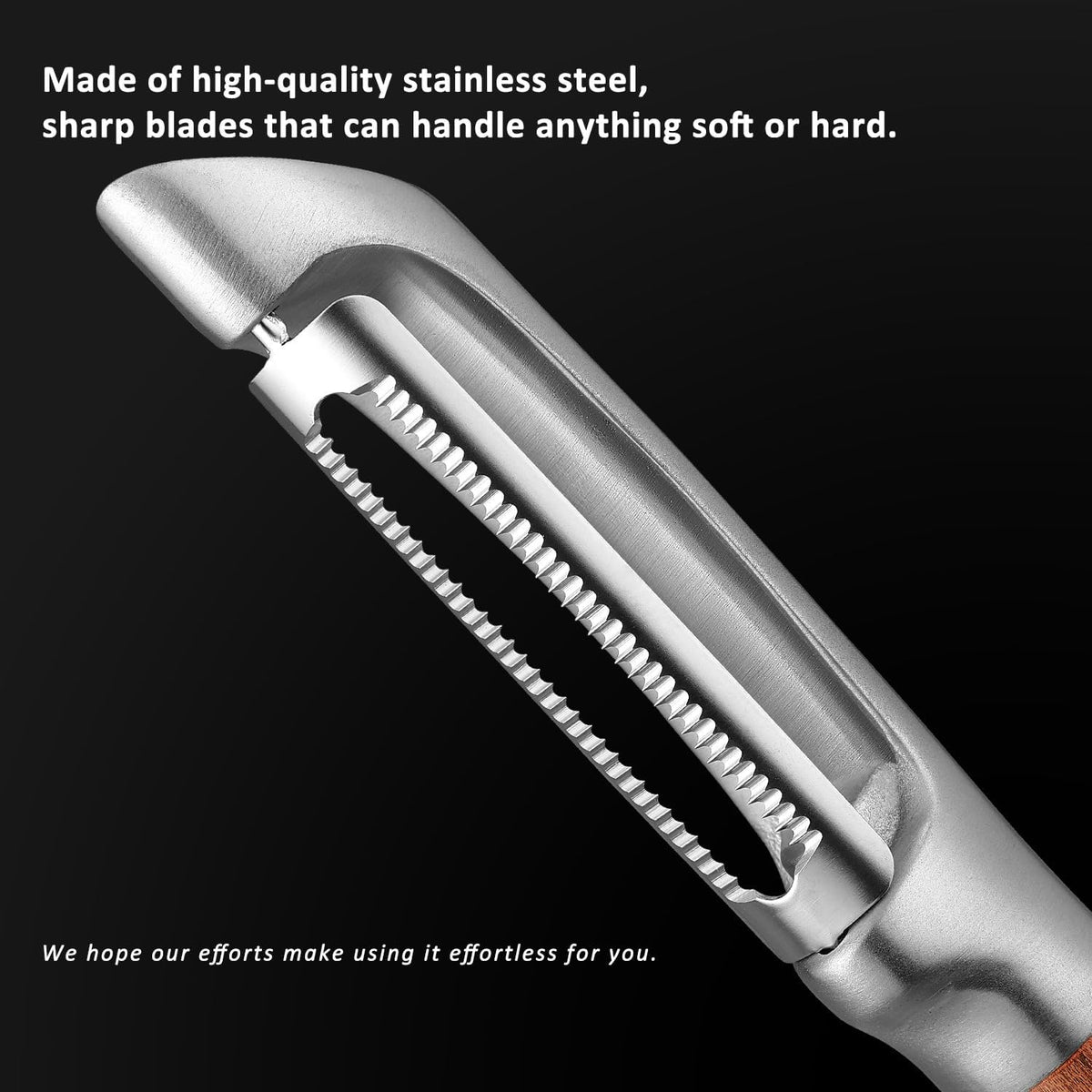 Serrated Blade Premium I Type 304 Stainless Steel Multifunctional Kitchen Peeler Real Wood Handle Ultra Sharp Blade Vegetable Potato Apple(Aosuan)