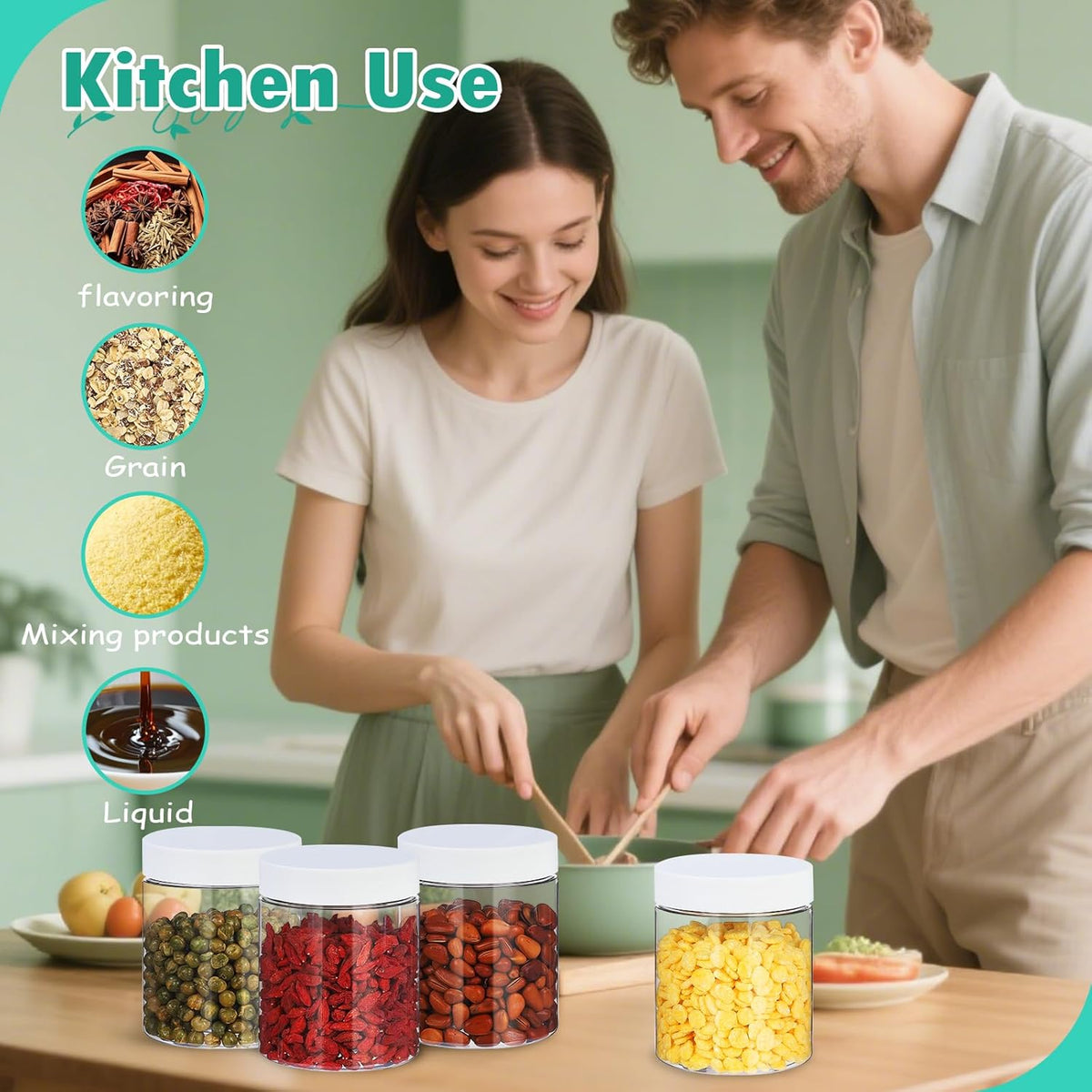 36pcs 16 oz Plastic Containers with Lids Labels Leak Proof BPA Free Airtight Refillable Clear Small Containers Storage Jars for Storing Dry Food Slime Honey Jam,white