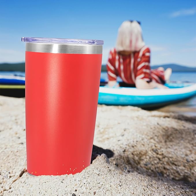 20 oz Tumbler Coffee Travel Tumblers Bulk with Lid Stainless Steel Double Wall Vacuum Insulated Mug Powder Coated Cups fit Car Cupholder for Hot and Cold - Red, 1Pack