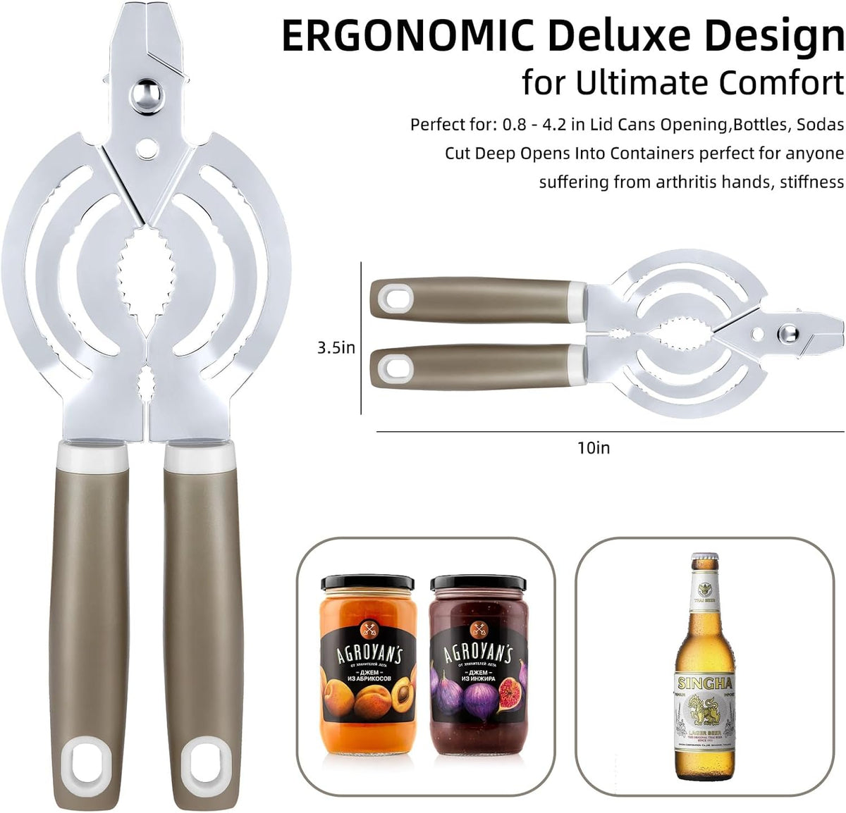 Jar Opener, Multifunctional Jar Openers for Seniors, Stainless Steel Jar Lid Opener, Easy Twist Bottle Opener for Seniors with Arthritis
