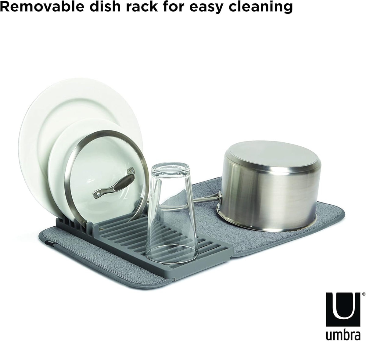 Umbra Udry Mini Dish Rack and Drying Mat, Charcoal, 20 x 13,