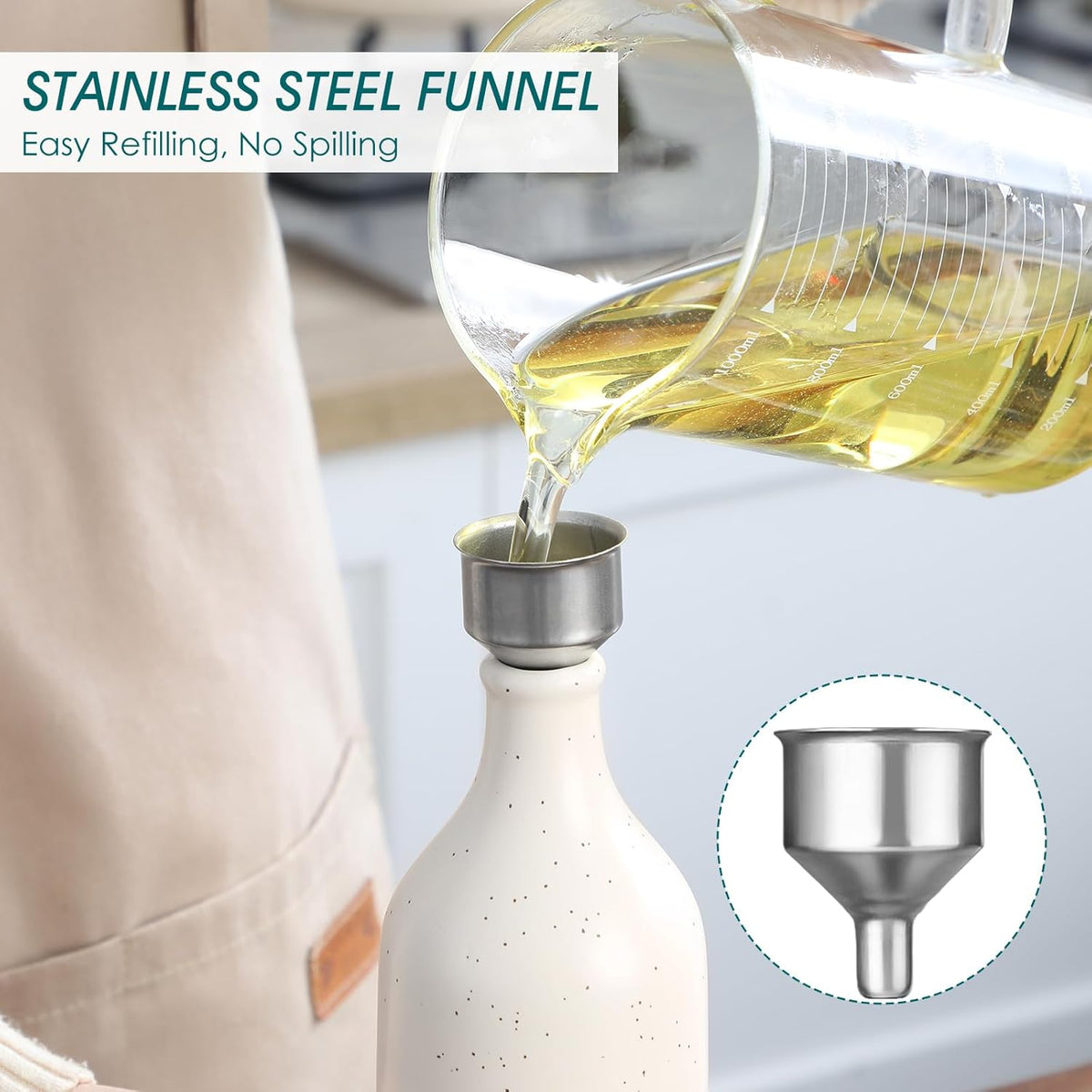 vancasso 20 Oz Ceramic Olive Oil Dispenser Bottle, Bottle Dispenser with Spout and Funnel for Kitchen,Suitable for Oil, Vinegar, Coffee Syrups & Other Liquids，Cream