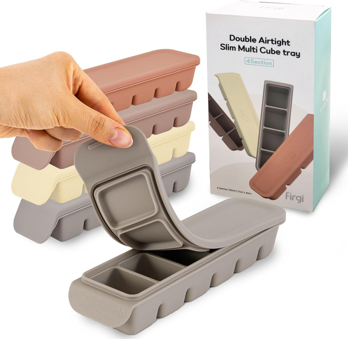 Silicone Freezer Trays with Lid,1oz 6 Section 4Sets - Leak Proof Silicone Freezer molds for Homemade Baby Food Breastmilk, Purees, Vegetables, Baby Food Jars Ice Tray with Lid BPA Free Mix