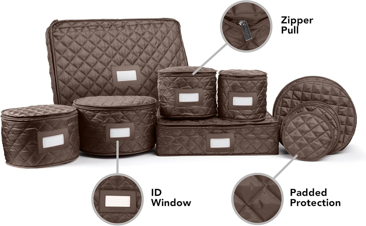 Covermates Keepsakes - Dish Storage Set - Padded Protection - ID Window - Stain Resistant - Machine Washable - China Storage, Bronze