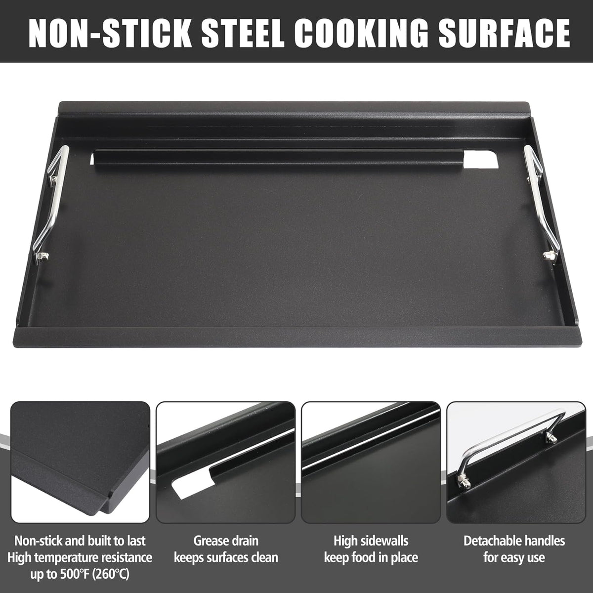 SafBbcue Full Size Griddle Inserts for Kenmore 146.16197210 146.16142210 146.16198210 146.16222010 146.16197211 Flat Top Griddle for Kenmore Grill Parts 4 Burner 146.16198211, Carbon Steel