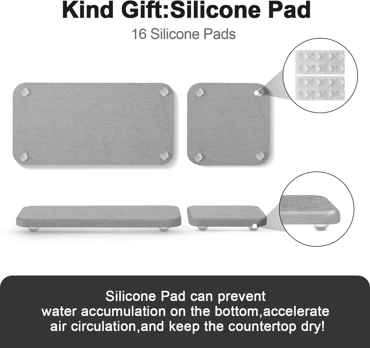 Water Absorbing Stone Tray for Sink | Quick Drying Diatomaceous Earth Coasters | Soap Dish Holder & Toothbrush Holder for Bathroom Counter | Hand Soap & Plant & Toiletries | Grey 4-Pack