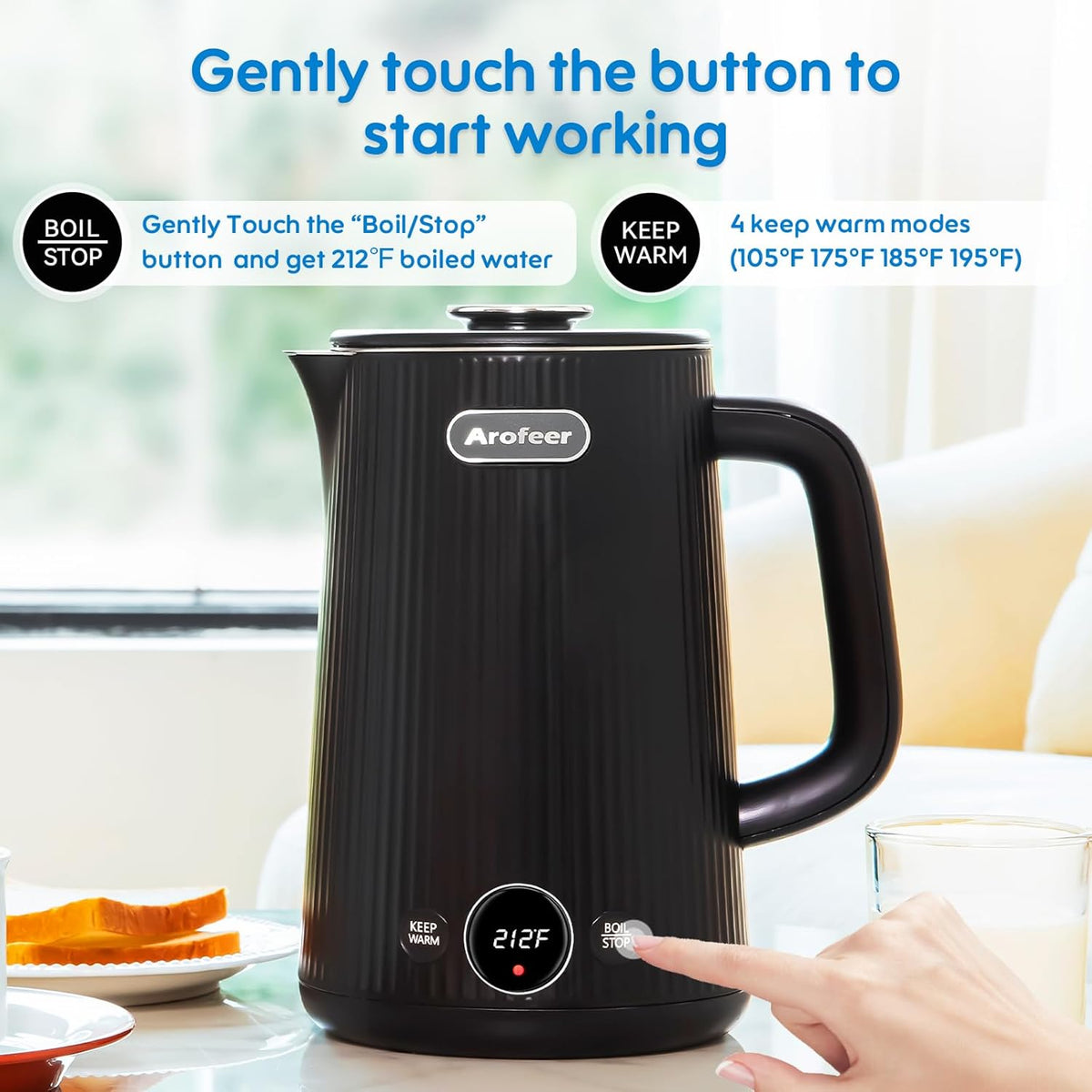 1.7L(57oz) Large Electric Kettle Temperature Control, 7+Cups Electric Tea Kettle for Coffee&Tea, 2 quarts Big Hot Water Kettle Electric with,1200W,Keep Warm-Black