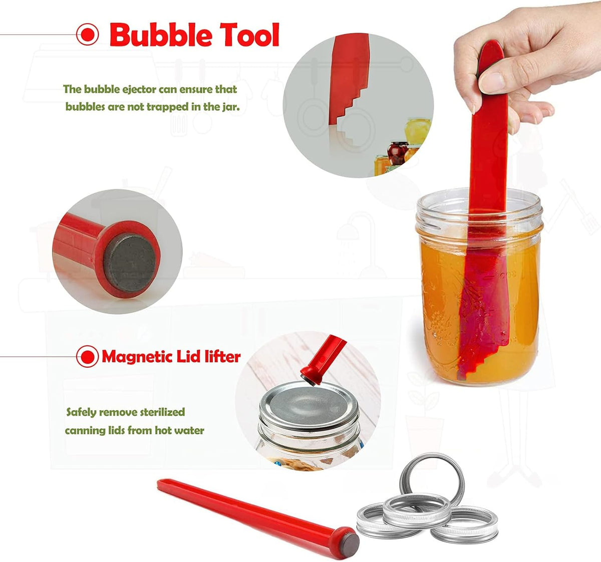 Canning Kit - Canning Supplies 9-Piece丨430 Stainless Steel Rack,Funnel,Jar Lifter,Jar Wrench,Lid Lifter,Tongs,Spoon,Cleaning Brush/Bubble Remover Tool.Suitable for all beginners and professionals.