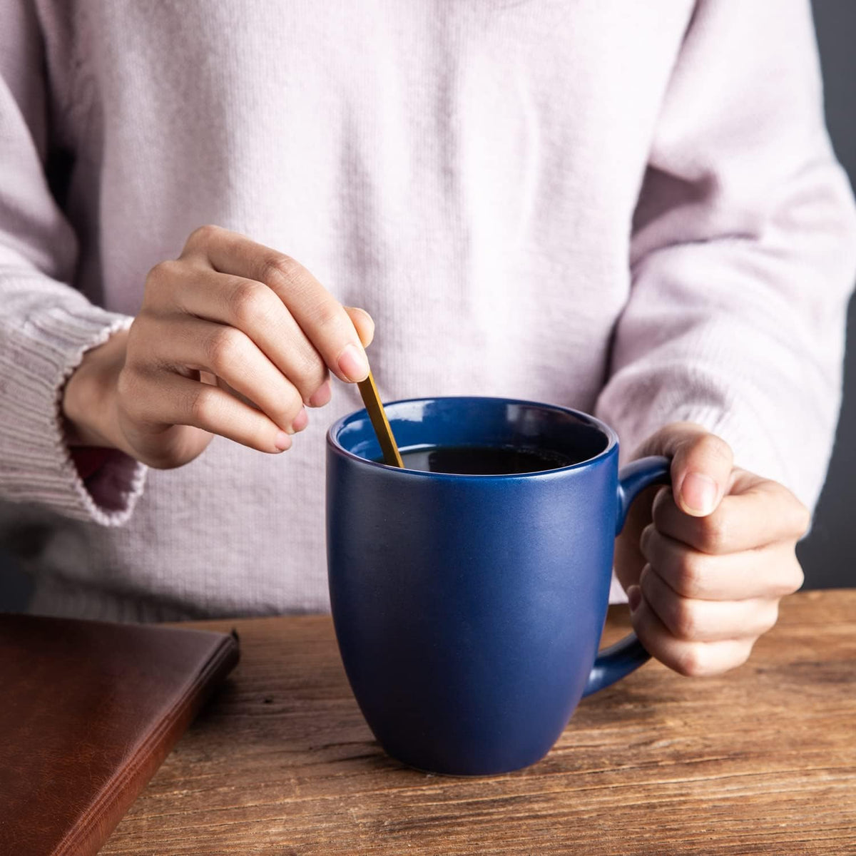 AmorArc 16oz Coffee Mugs Set of 6, Large Ceramic Coffee Mugs for Men, Women, Dad, Mom, Modern Coffee Mugs With Handle For Tea,Latte,Cappuccino,Cocoa. Dishwasher&Microwave Safe, Matte Blue