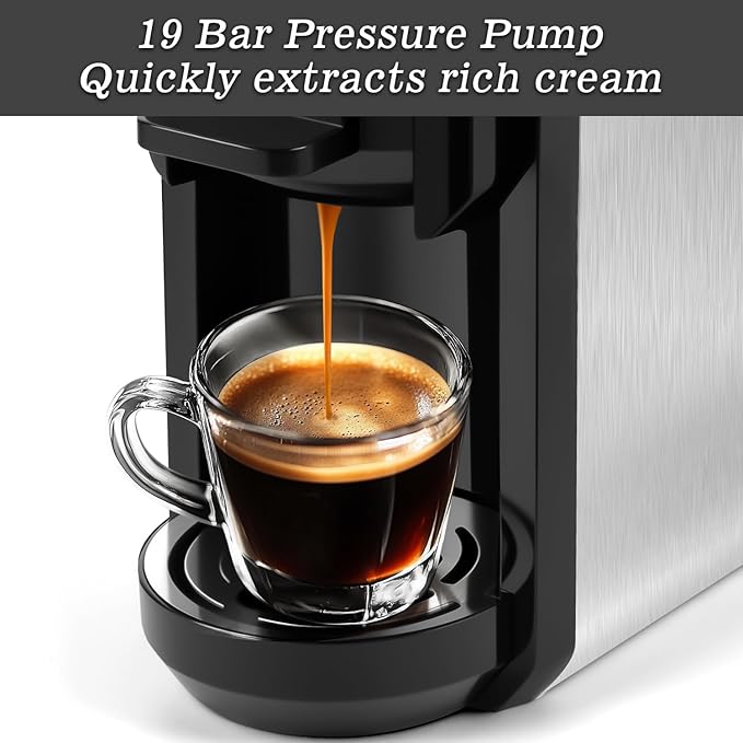 CUSIMAX Espresso Machine Single Serve Coffee Machine Compatible with Nespresso Pods, Adjustable Brewing Size, 19Bar Coffee Maker, Stainless Steel Espresso Maker with 20oz Remevable Water Tank