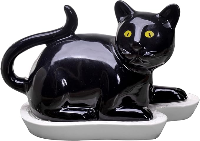 Black Cat Butter Dish with Lid – Ceramic Butter Holder, Porcelain Butter Container – Cute Cat Kitchen Decor – Dishwasher & Microwave Safe – Fits 7.8 x 4.7 Inch Butter Stick