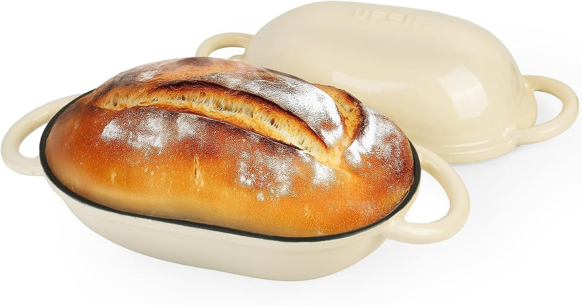 Dutch Oven for Bread Baking – Premium Cast Iron Pot with Lid – Perfect for Sourdough, Artisan Loaves & No-Knead Bread – 2 QT / 1.9L (Enameled, Round, Oven & Stovetop Safe), White
