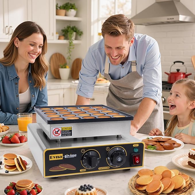 Dyna-Living Mini Pancake Maker 25PCS Commercial Dutch Pancake Maker 950W Small Pancakes Machine Electric Dutch Pancakes Maker, Non-stick Coating, Dorayaki Maker for Home