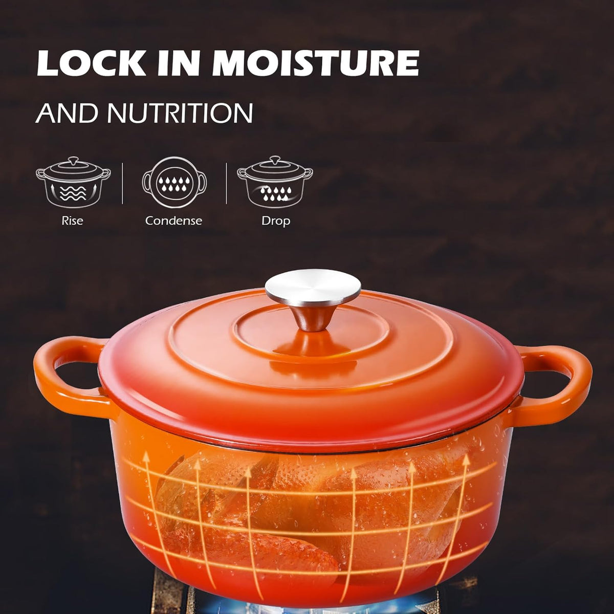 3QT Dutch Oven Pot with Lid, Leonyo 3 Quart Enameled Cast Iron Dutch Oven for Sourdough Bread Baking, Heavy Duty Cookware for Braising, Stews, Roasting, Orange
