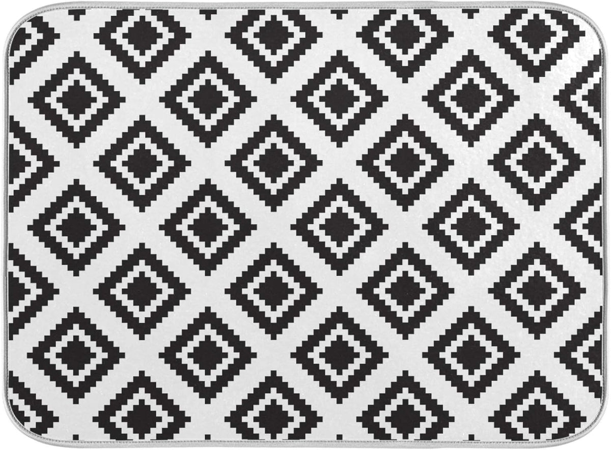 Super Absorbent Dish Drying Mat, Microfiber Fast-Drying Dish Mat, 16" x 18, Kitchen Dish Drying Pad, Grey Moroccan Rhombus Plaid