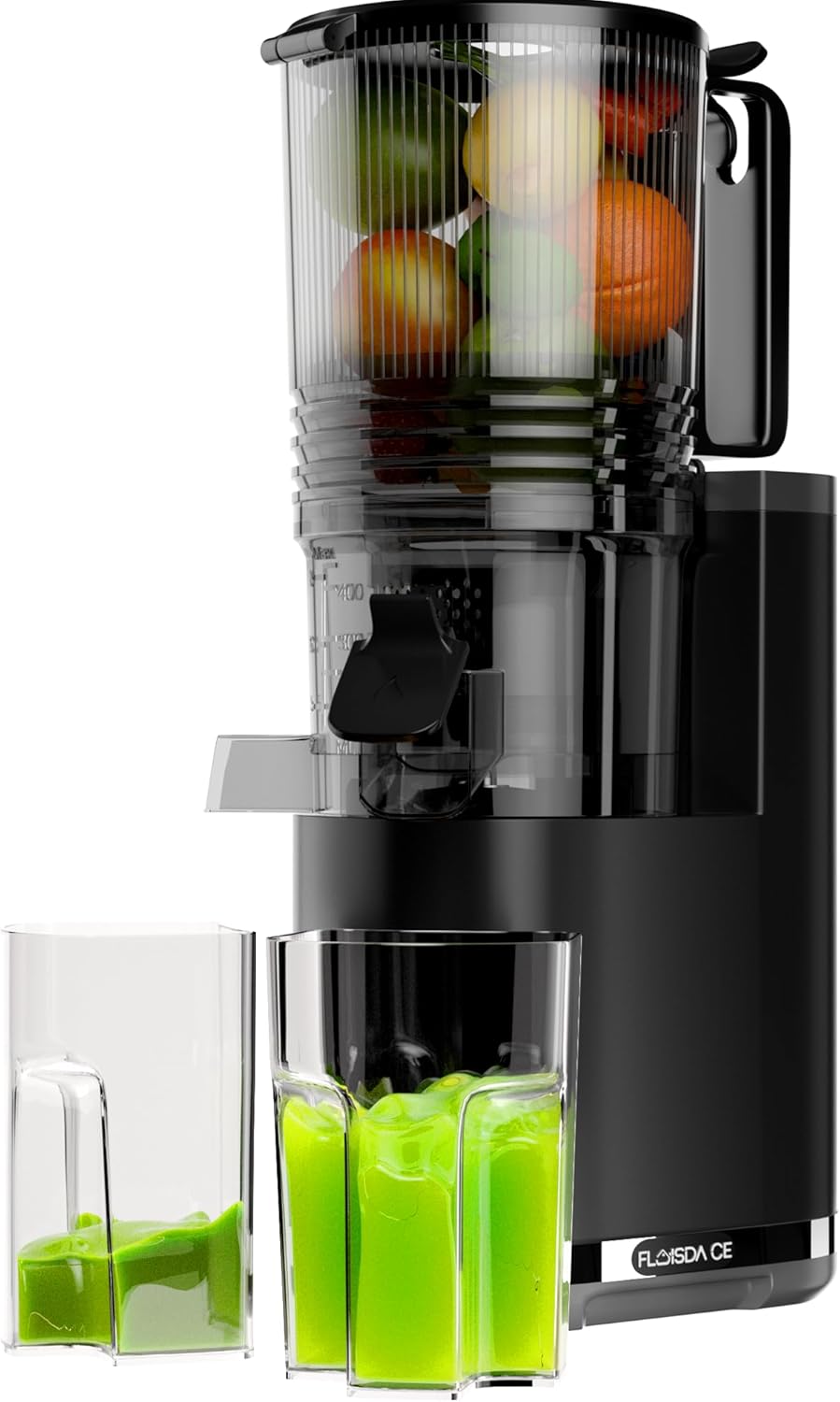 Cold Press Juicer, Masticating Slow Juicers, 6.5" Extra Large Feed Chute Juicers Machines, 350W Juicer Machines with High Juice Yield for Whole Vegetables & Fruits, BPA Free, Black, Easy to Clean
