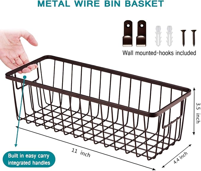 SheeChung Farmhouse Decor Metal Wire Bathroom Storage Organizer Basket Bins - for Cabinets, Shelves, Closets, Vanity Countertops, Under Sinks, Pantry, Laundry Room, Garage - Small, 2 Pack (Bronze)