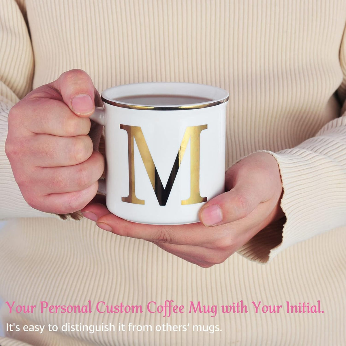 Miicol Ceramic Coffee Mug 16 oz, Monogram Coffee Cup, Golden Initial Tea Mug, Personalized Tea Cup, Unique Gift, Large Mug for Home, Office, Letter M