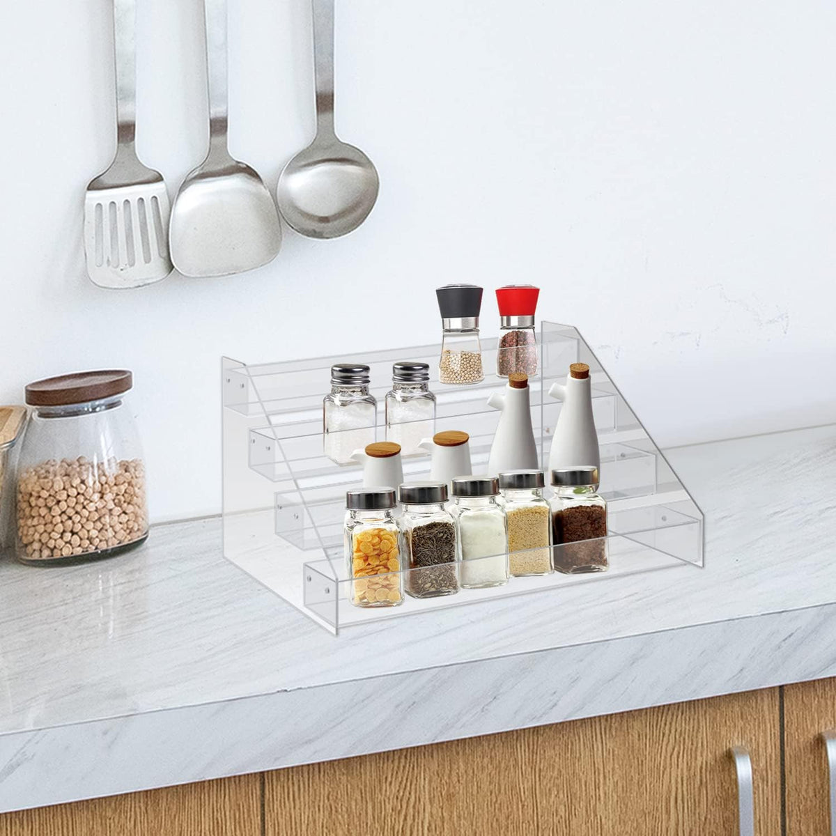WUIVIUT Spice Rack Organizer For Cabinet, 1 4/5 in/Tier Acrylic Tiered Spice Shelf Can Storage Organizer for Kitchen Pantry Countertop
