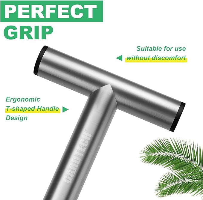 Gardtech Hand Dibber Garden Tool with 5 Inch Measuring Scale,Stainless Steel Bulb Planter Tool,Seed Dibber for Planting & Sowing Seed