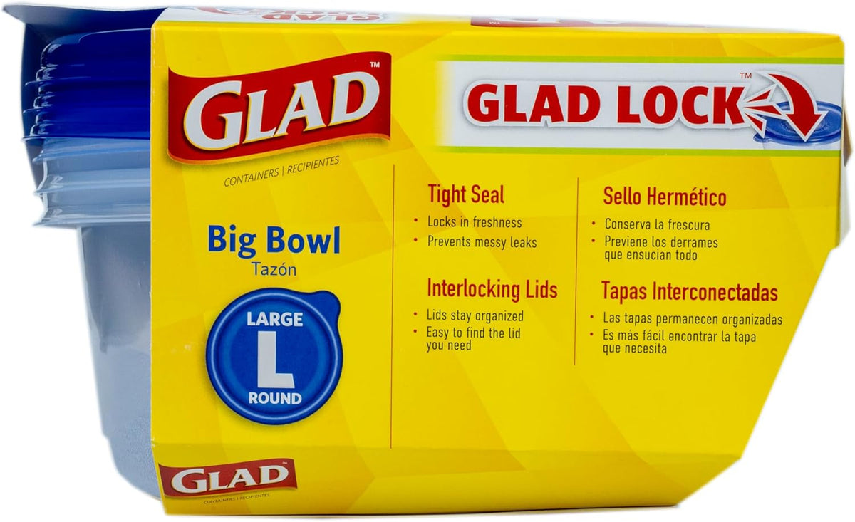 Glad GladWare Big Bowl Food Storage Containers, Large Round Bowl Holds 48 Ounces of Food Food Storage Containers for Everyday Use to Preserve Freshness, 3 Count