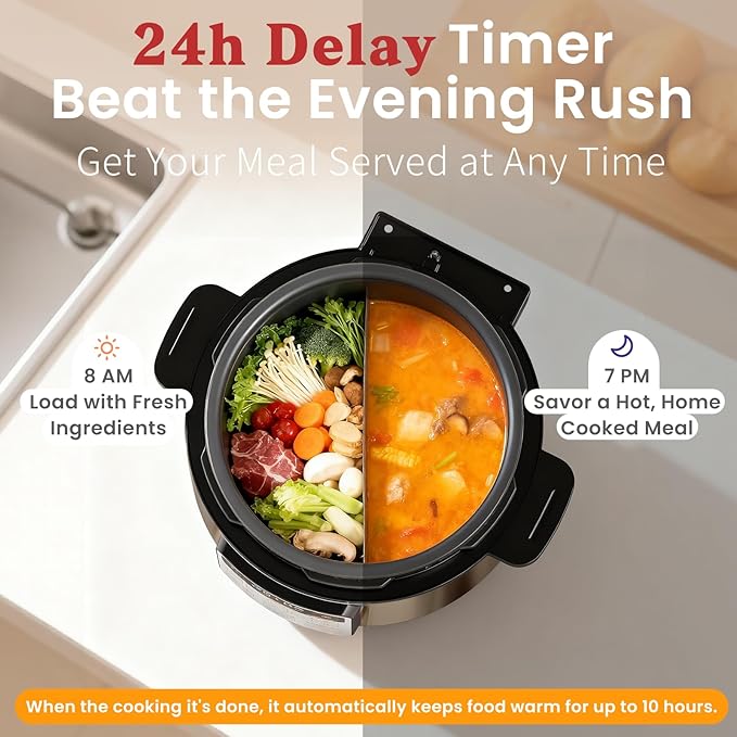 Fullwill 8QT Electric Pressure Cooker Max, 1200W Fast Cooking, 12-in-1 Multi-Use Programmable with Ceramic Non Stick Pot for Sauté, Slow Cook, Steam, Yogurt, Ideal for Family Meals & Gatherings