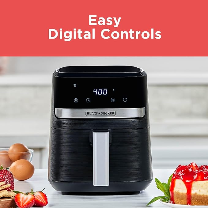 BLACK+DECKER Purifry 2QT Air Fryer, Crispy Deep Fried Taste without the Fat, Plus Bake, Dehydrate, and Keep Food Warm, Digital Touchscreen and Auto Shut-Off