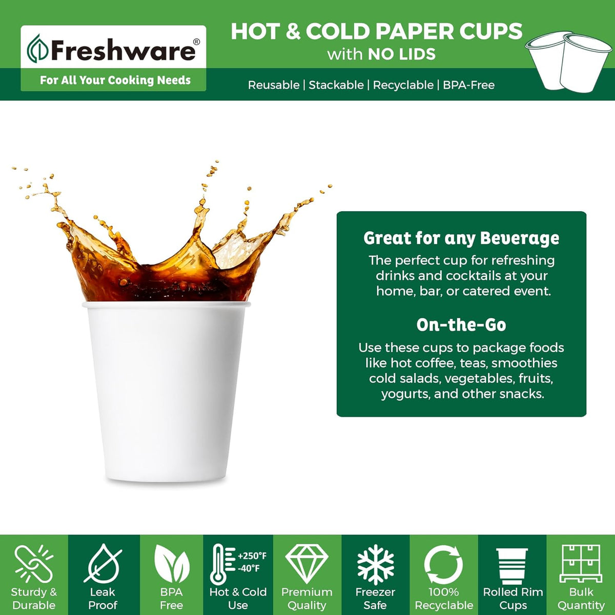 Freshware Coffee Cups 4 oz [1000 Pack] Disposable Paper Cups for Mouthwash Cups, Hot Paper Coffee Cup, Ideal for Bathroom Cup
