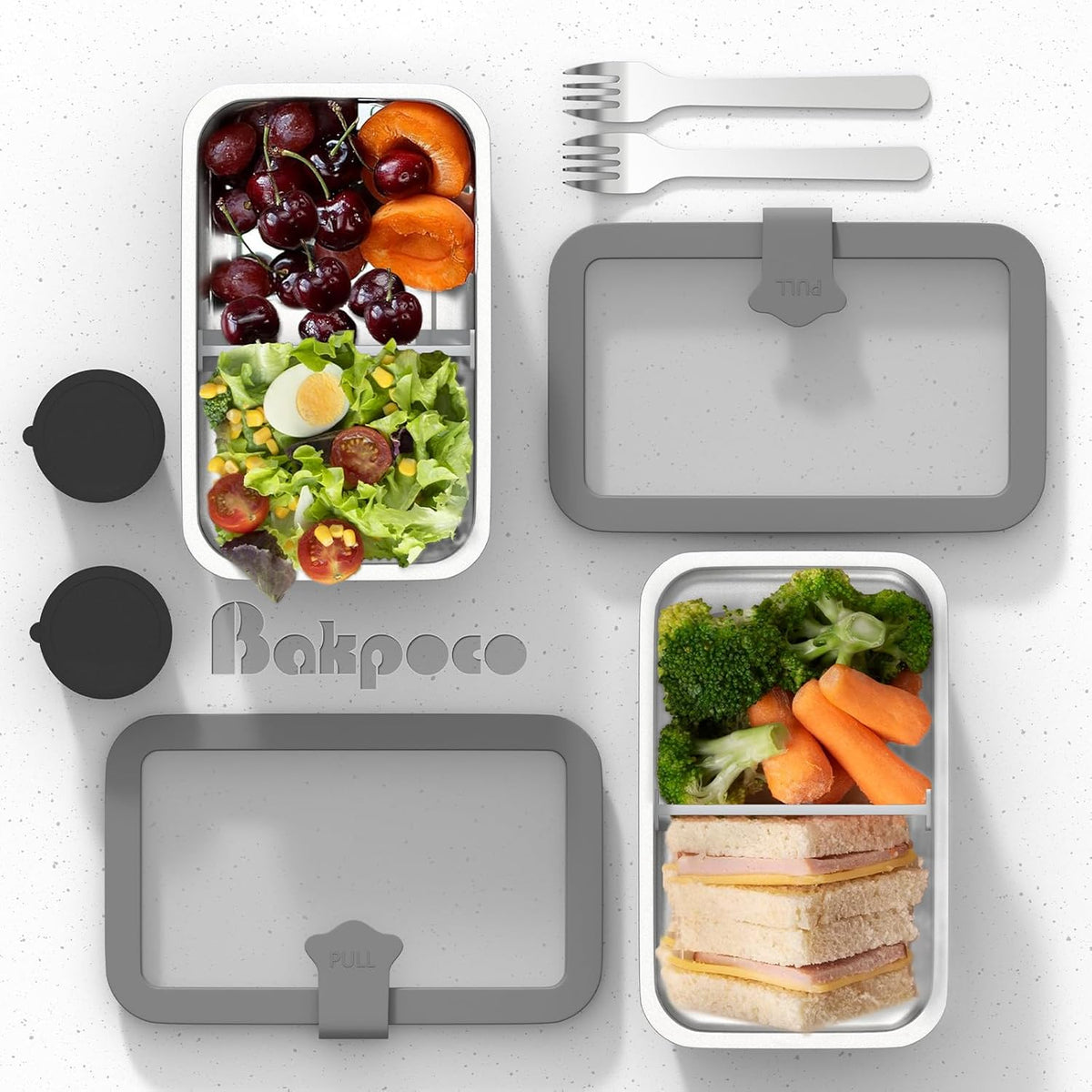 Stainless Steel Bento Box for Adult, 42oz Leak-Proof Lunch Box Containers with Adjustable Divider, Microwave-Safe, Metal Lunchbox with Glass Lid for Work Travel, Black
