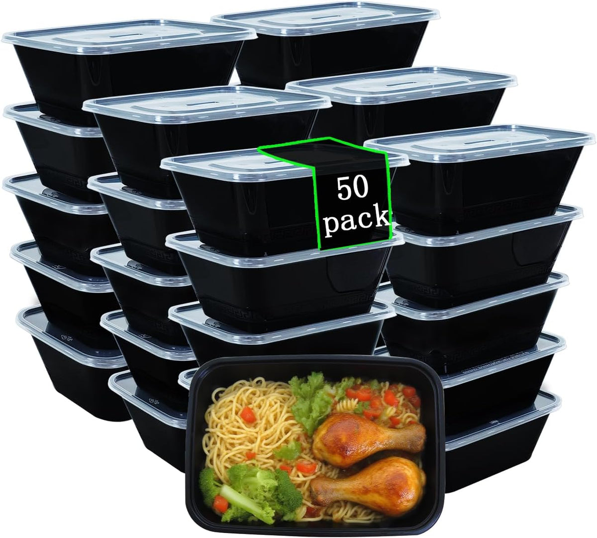 50 Packs 24 oz Disposable Meal Prep Containers with Lids,To Go Take Out Plastic Food Storage, Disposable Takeaway Boxes,Freezer, Dishwasher Safe Prep Containers,