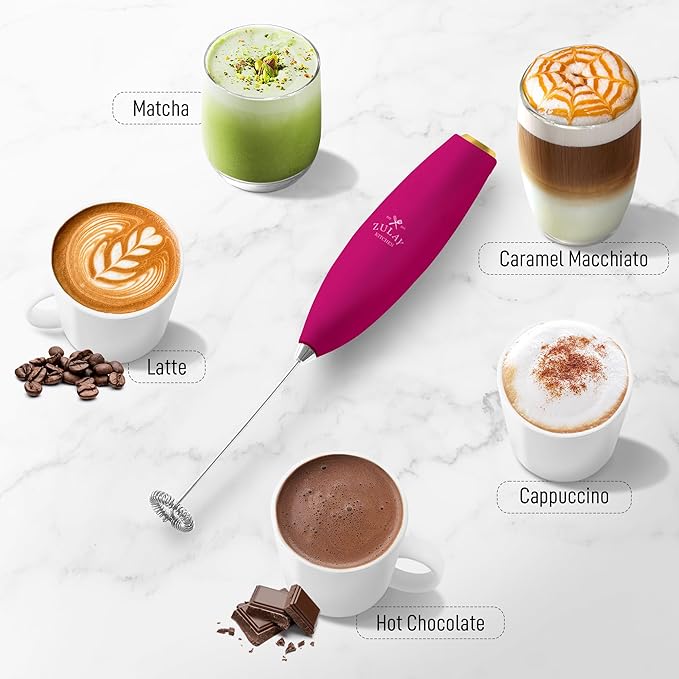 Zulay Kitchen Milk Frother Handheld Electric Whisk with AA Duracell Batteries – Durable Drink Mixer for Coffee, Lattes, Cappuccinos & More - Hot Pink