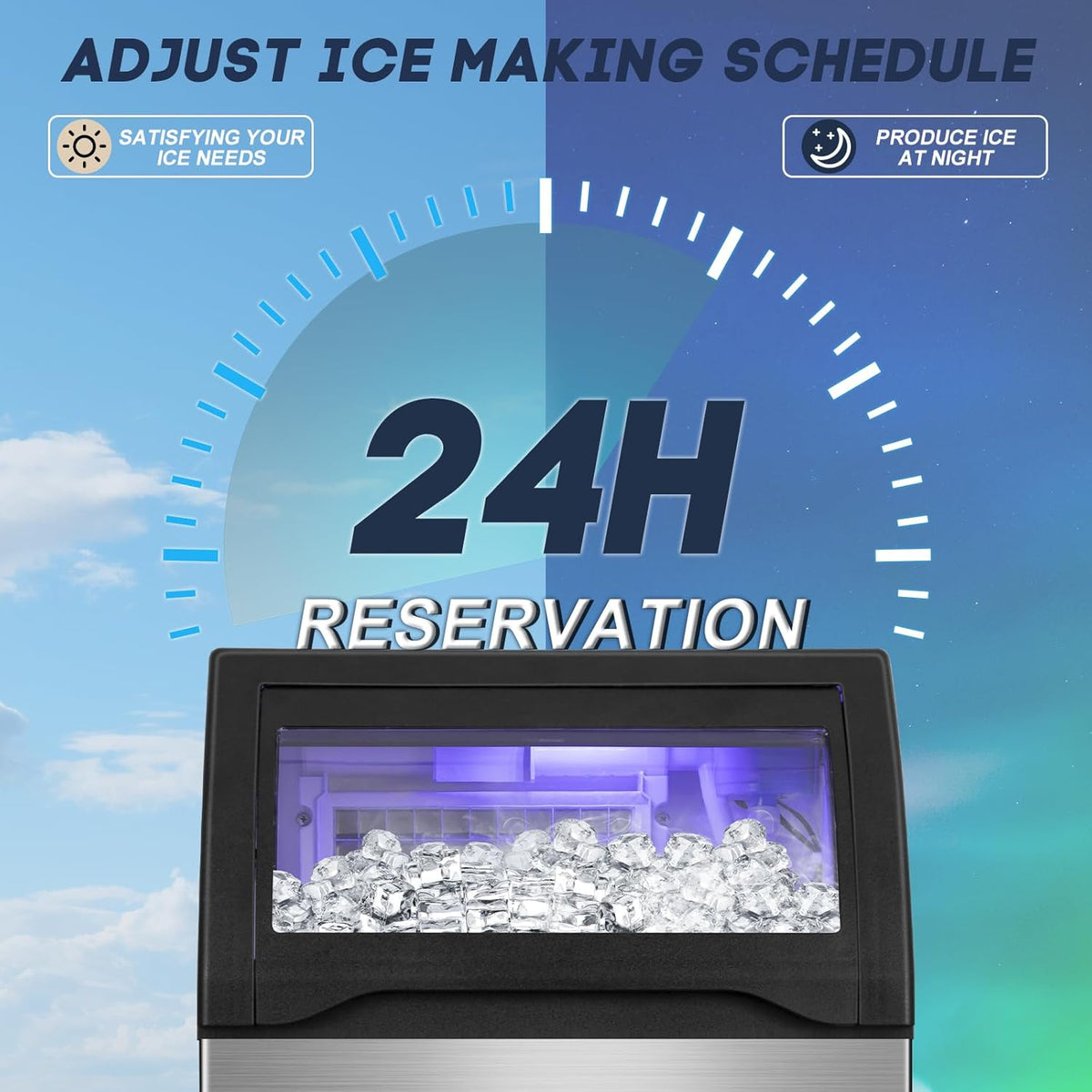 【150LBS/24H + 55 Ice Cubes/10-15 Mins】 Commercial Ice Maker - 50LBS Storage, Stainless Steel, Self-Cleaning for Home Bar Outdoor