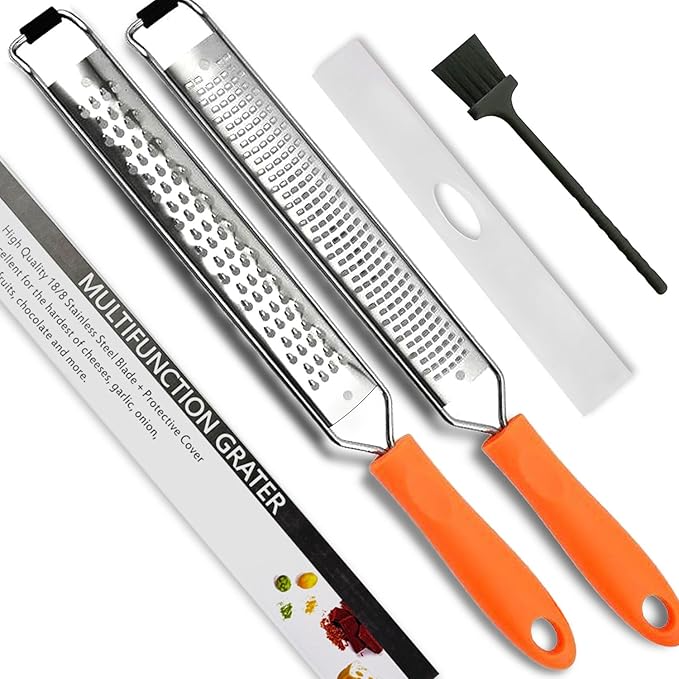 Lemon Zester & Cheese Grater,Kitchen Zester Tool for Cheese,Lemon,Nutmeg, Chocolate, Fruits, Vegetables With Protective Cover (Orange)
