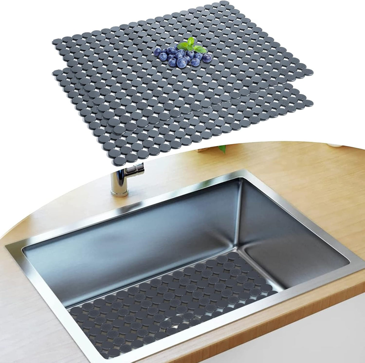 Sink Protectors Mat for Kitchen Sink - 2Pack Adjustable Kitchen Sink Mat Fast Draining - Dish Drying Mat for Dishes And Glassware - Easy to Clean & Diy Cut