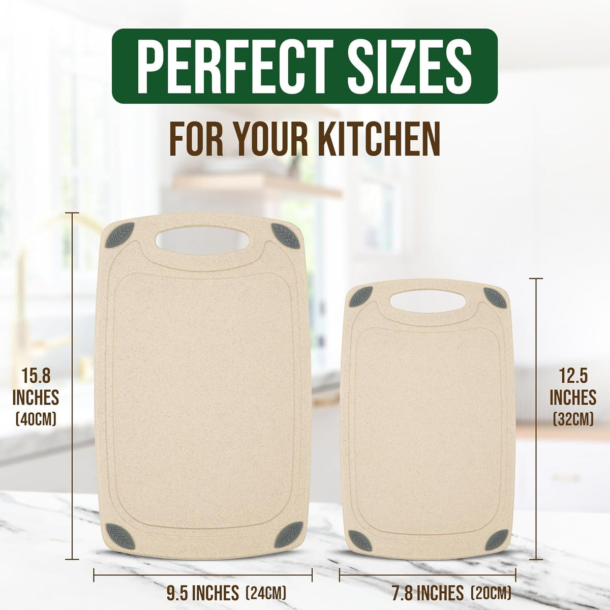 2-Piece Reversible Cutting Board Set Made from Natural Food Grade Wheat Straw Material - Eco-Conscious Alternative to Plastic - Gluten Free & BPA Free Chopping Boards for Kitchen