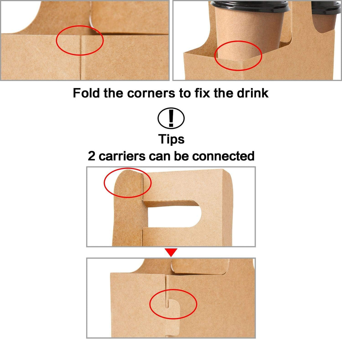 40 Pack Kraft Drink Carrier with Handles - 2 Cups or 4 Cups Assemblable Disposable Paperboard Drink Holders Great for All Your Drink and Food Delivery(2 Cup-40 Pack)