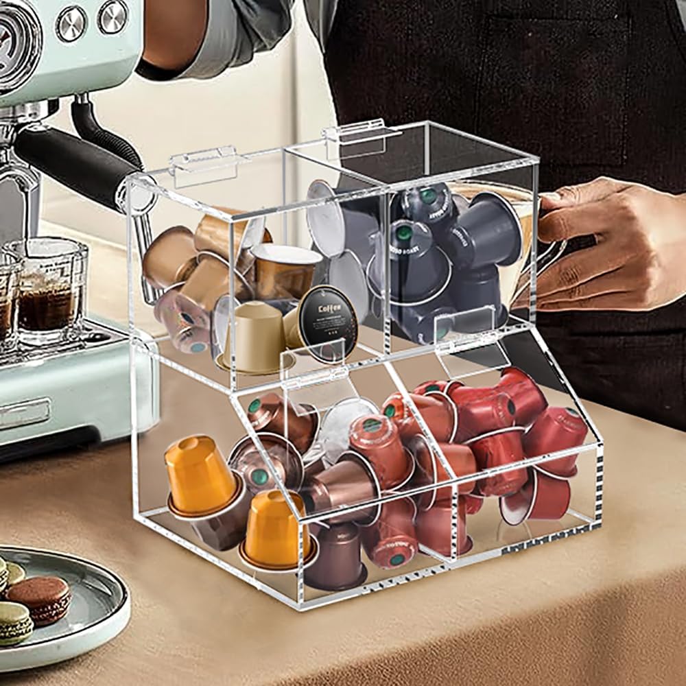 8611 Clear Countertop Storage for Coffee Capsules, Acrylic Holder Organizer, Coffee Filter Holder, Pods Holder for Counter