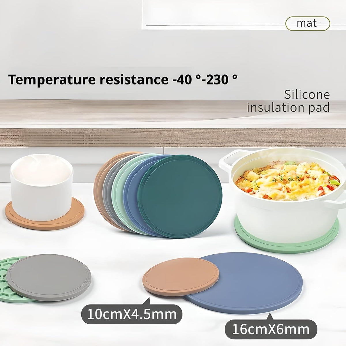 5-Pack Silicone Trivet Mats for Hot Pots, Pans & Dishes – Non-Slip Heat Resistant Round Placemats, Kitchen Counter Protectors & Coasters (Home Essentials Dark Green 6.3"*6.3"*0.24")