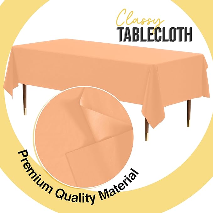 Exquisite 66% Thicker Premium Plastic Table Cloth Rectangle Table Cover 0.5 Mil 12 Pack Peach Table Cloth 54 Inch x 108 Inch Disposable Tablecloth Won't Tear Easily Like Cheap Thin Brands