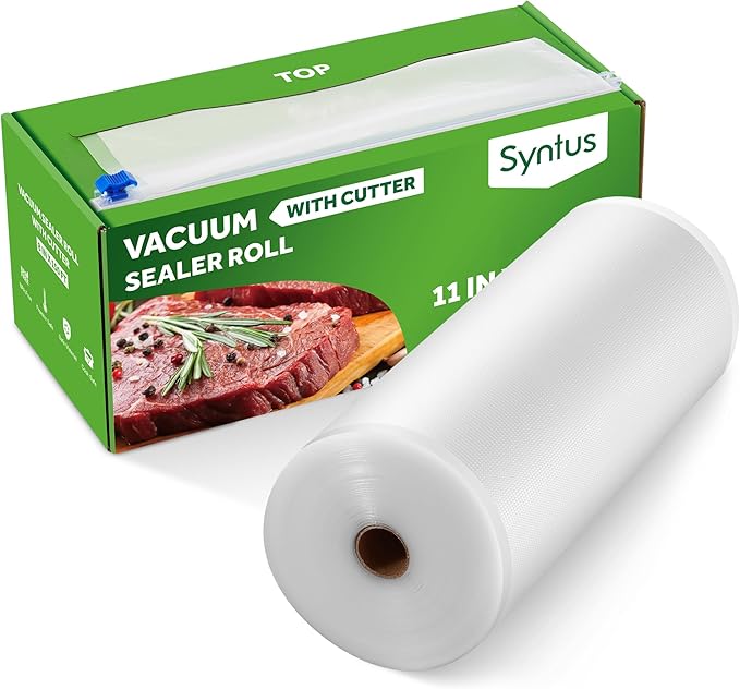 Syntus 11" x 150' Food Vacuum Seal Roll Keeper with Cutter Dispenser, Commercial Grade Vacuum Sealer Bag Rolls, BPA Free Food Vac Bags, Ideal for Storage, Meal Prep and Sous Vide