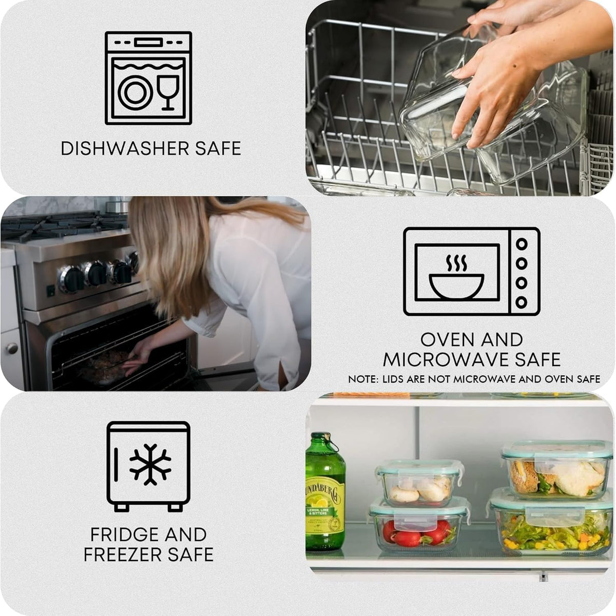 Razab 6 PC Square Glass Food Storage Containers with Airtight lids (74, 40 & 27 oz) Kitchen Glass Meal Prep Containers Set for Freezer Reusable Leftover Lunch Boxes, Oven, Microwave, Dishwasher Safe