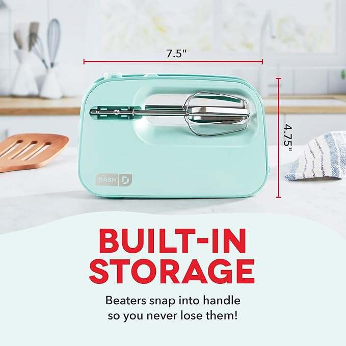 Dash SmartStore™ Compact Hand Mixer Electric for Whipping + Mixing Cookies, Brownies, Cakes, Dough, Batters, Meringues & More, 3 Speed, 150-Watt - Aqua