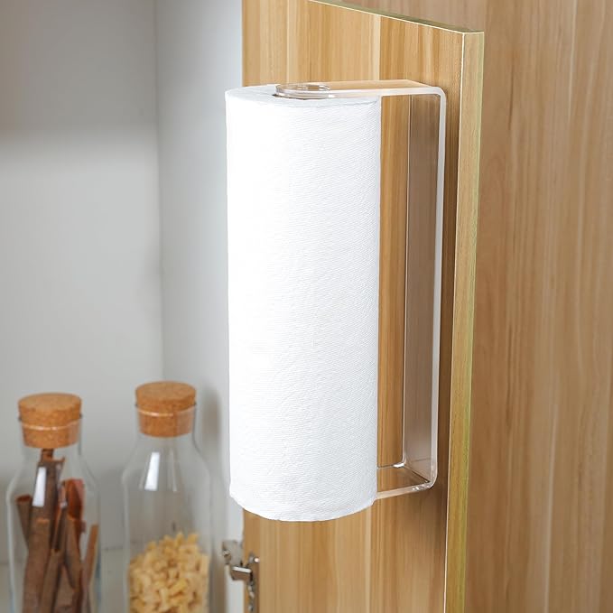 ZUNTO Acrylic Paper Towel Holder - Adhesive Paper Towel Roll Holder Under Cabinet, Clear Plastic Wall Mounted Paper Towel Rack for Kitchen, Frees up Counter Space