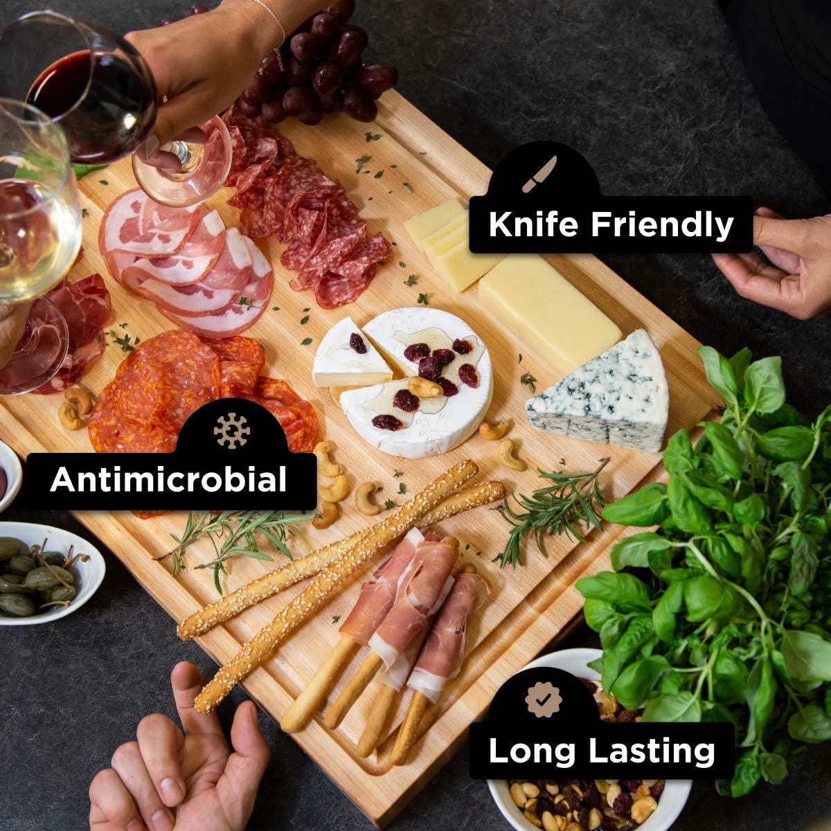 Medium Wood Cutting Board from Canadian Maple - A Reversible Butcher Block That Comes with Juice Groove for Cutting Meat and Juicy Veggies Easily - Maple Chopping Board - 16x12x1.5"