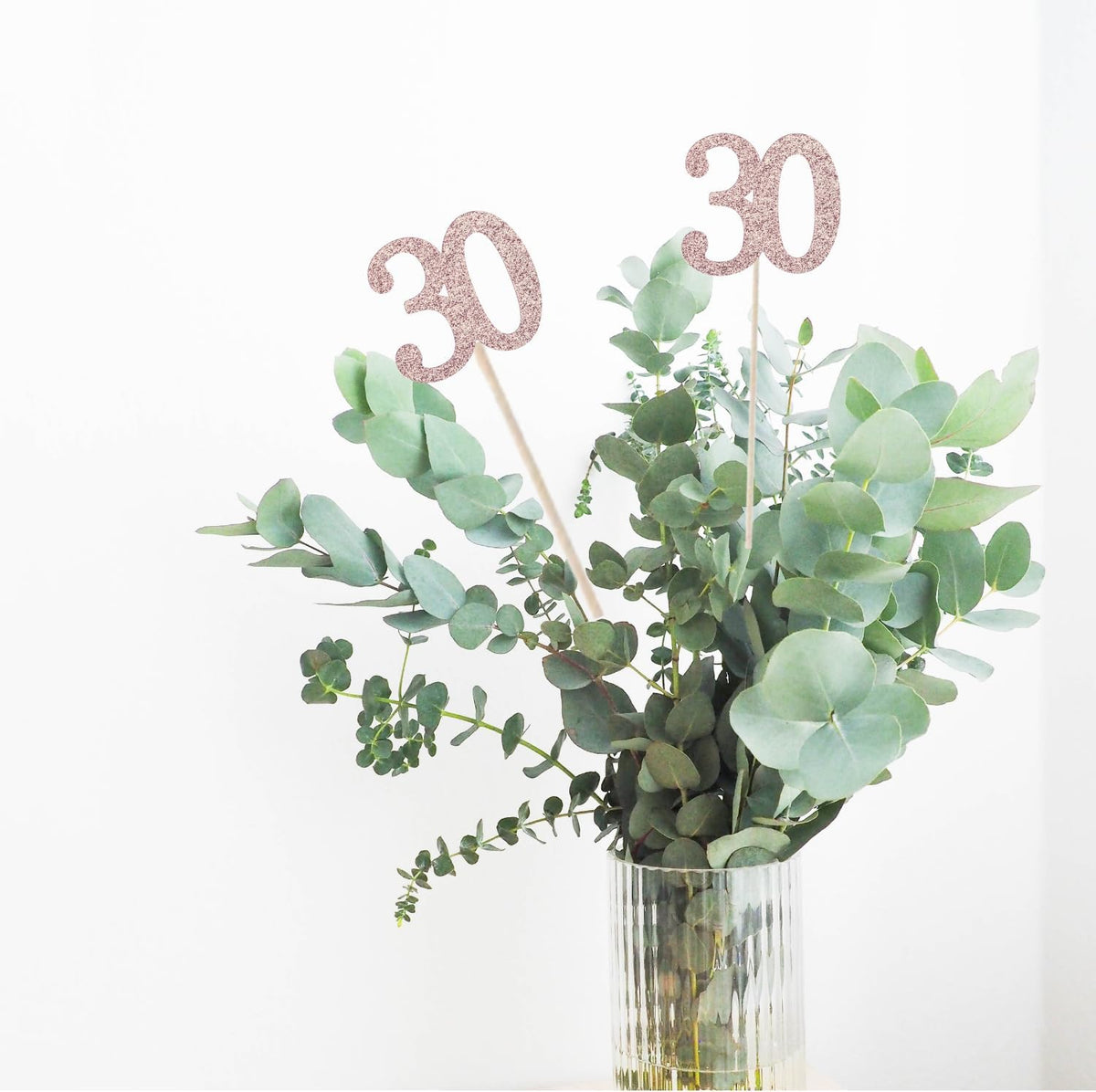 10-Pack Double Sided Glitter 30th Birthday Centerpiece Anniversary Centerpiece Sticks, Number 30 Table Topper Cake Topper for 30th Birthday Anniversary Table Party Decorations (Double Sided rose gold)