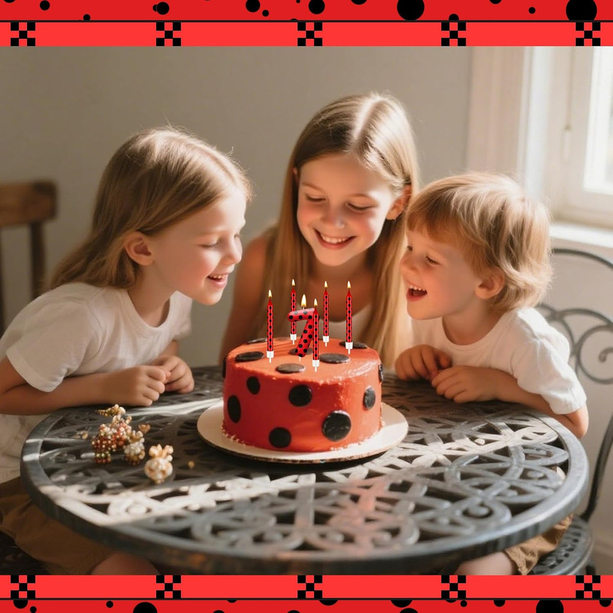 13PCS Ladybug Theme Birthday Candles Set - Red & Black Polka Dot Decorative Candles for Kids Ladybug Themed Parties, Baby Showers, Birthday Cakes, and Ladybird Inspired Celebrations(Number 7)