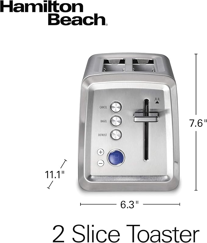 Hamilton Beach 2 Slice Toaster with Extra-Wide Slots, Bagel Setting, Toast Boost, Slide-Out Crumb Tray, Auto-Shutoff & Cancel Button, Digital with Defrost Function, Stainless Steel (22796)