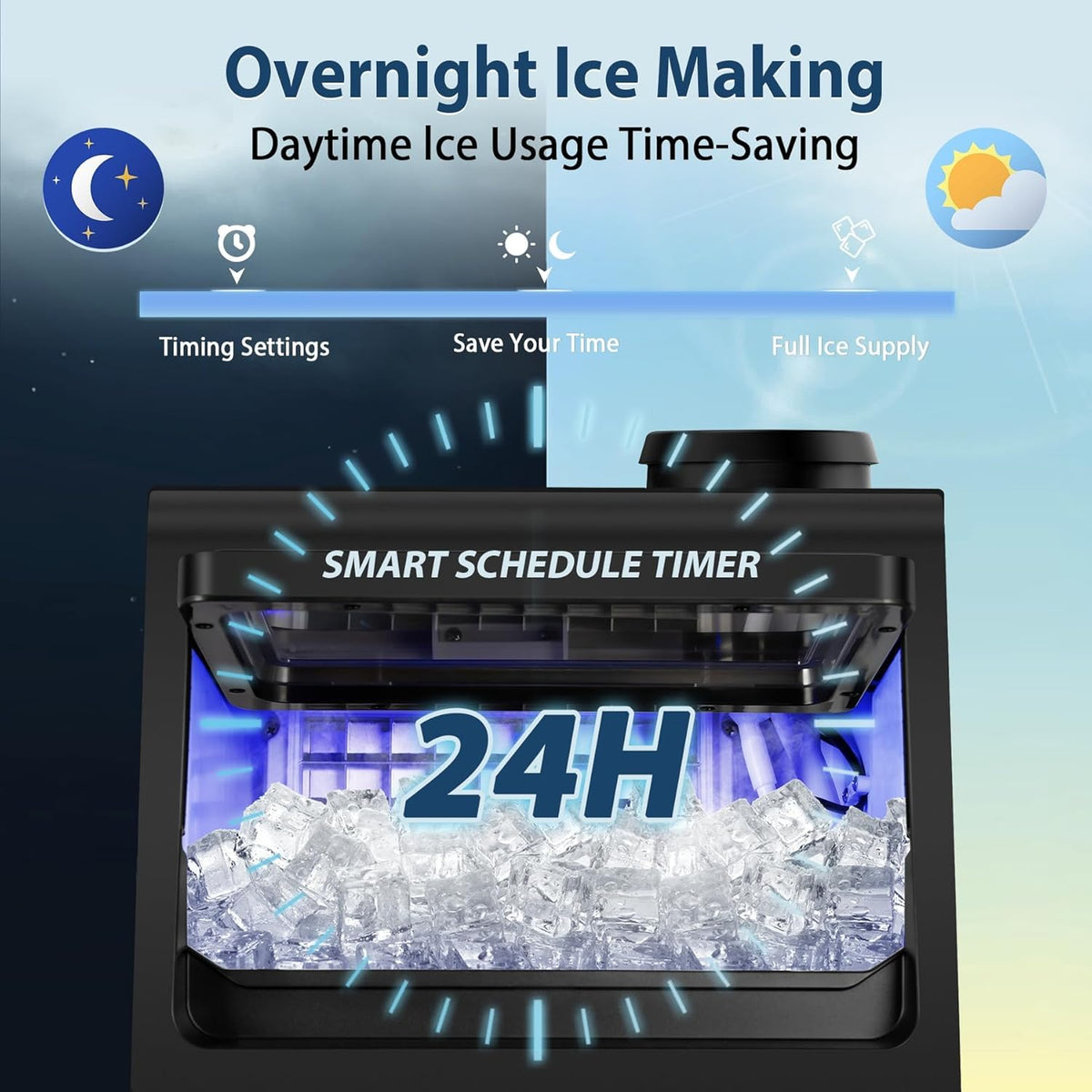 Commercial Ice Maker Machine 100Lbs/24 with 20 Storage Bin, 36Pcs Ice Cubes 9-15Mins, Dual Water Inlet Options Stainless Steel Under Counter/Freestanding Ice Cube Machine for Home, Party, Office