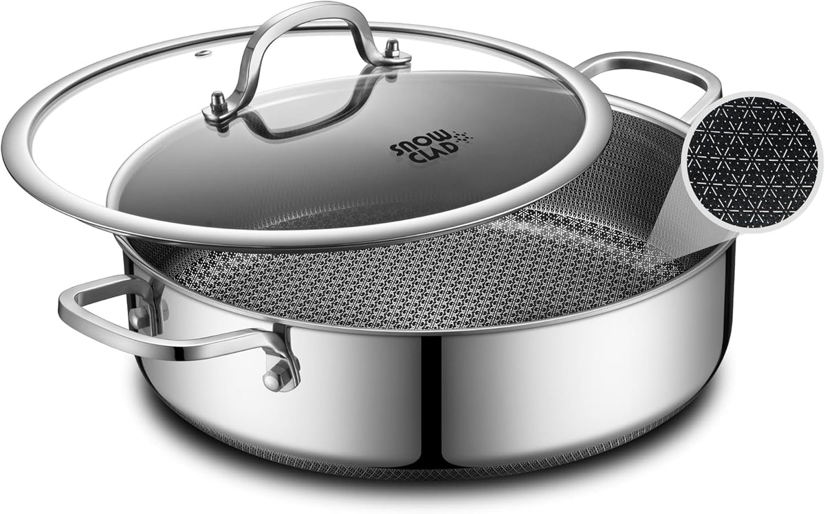 Saute Pan,Hybrid Non Stick 6.5 Quart Everyday pan,Chicken Fryer, PFOA Free Cookware,12.5 inch Deep Frying Pans with Lid,Dishwasher and Oven Safe,Works on Induction,Ceramic and Gas Cooktops