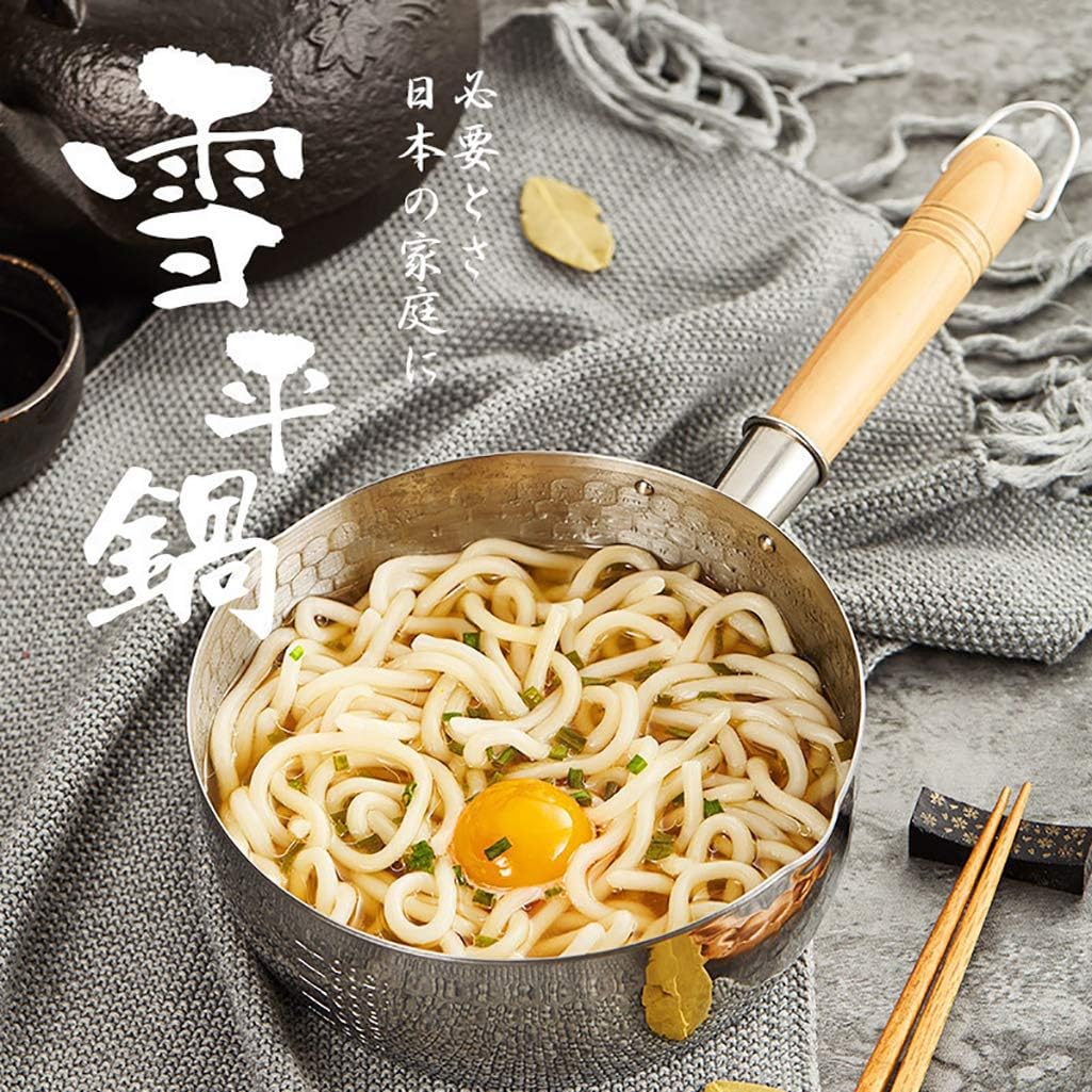 Yukihira Saucepan, Traditional Japanese Yukihira Pot Stainless Steel Saucepan Milk Sauce Pan Wooden Handle (8 inch 3 Quart)